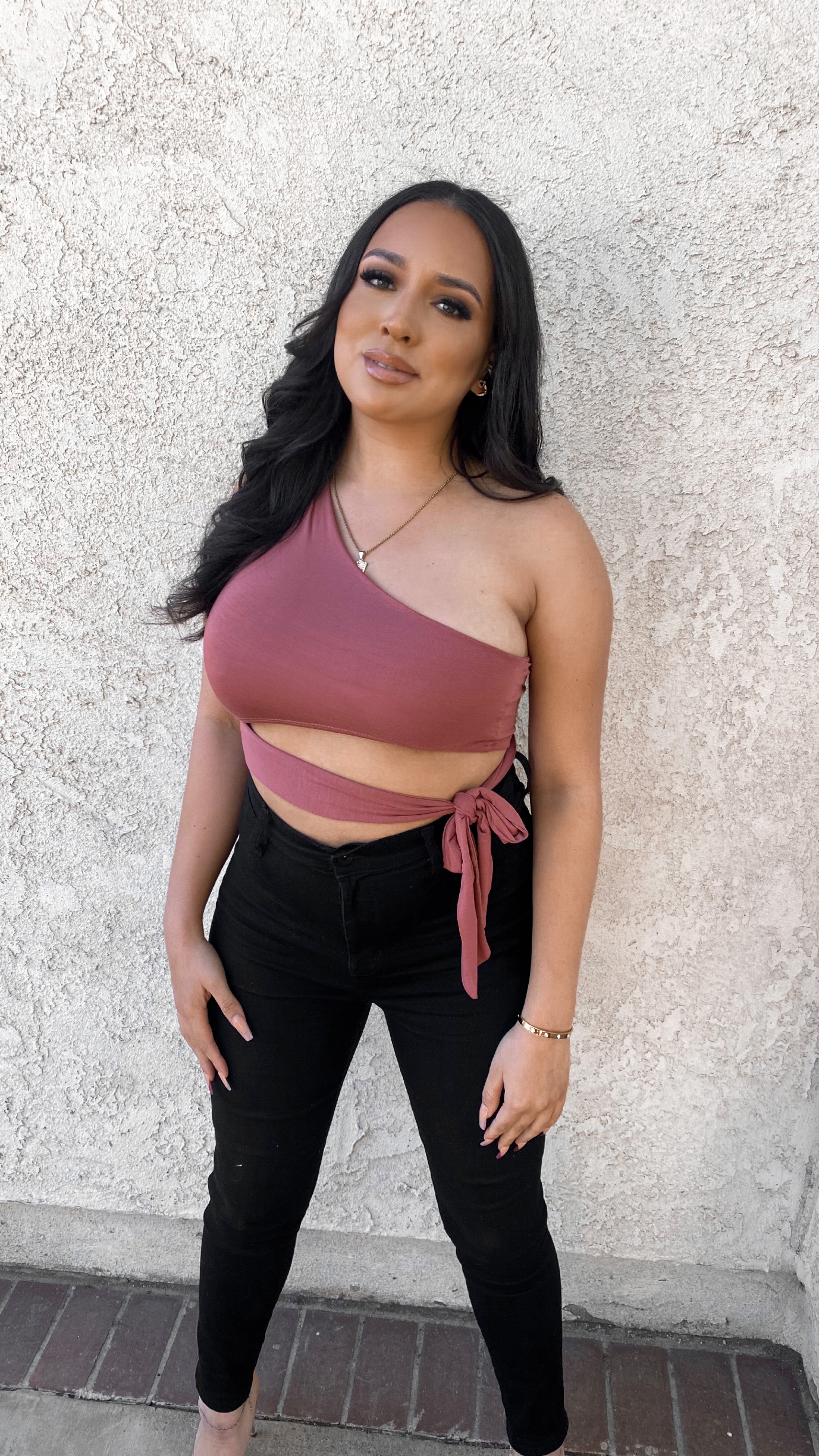 Juliet One Shoulder Crop Top - Dusty Rose